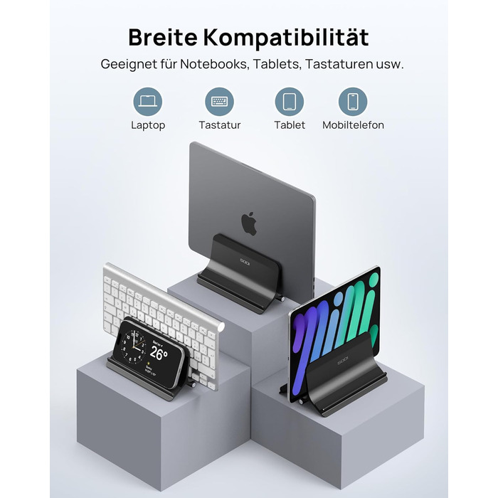 Підставка для ноутбука SODI вертикальна, автоматична, алюмінієва, чорна. Захист для MacBook Pro/Air, ноутбуків, планшетів, телефонів