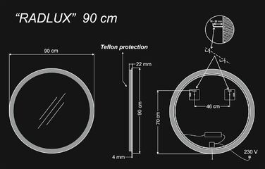 Дзеркало для ванної кімнати з підсвічуванням LED, діаметр 90 см, кругле, нейтральне світло 4000K, 90x90 см