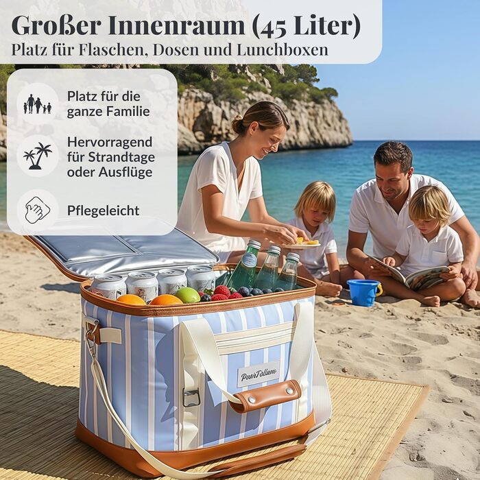 Термосумка-холодильник велика 45л XXL блакитна для пікніка, пляжу, авто, кемпінгу. Ізотермічна сумка-холодильник, складана, ретро