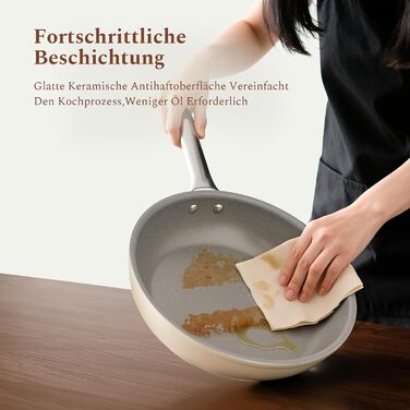 Набір сковорідок Koch Kode: керамічні сковороди 20, 24, 28 см з нержавіючою ручкою, індукційне дно, без PTFE та PFOA, придатні для миття в посудомийній машині та випікання, бежевий колір