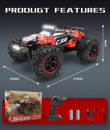 Радіокерований позашляховик Carox 1:18, 2.4 GHz, 25 км/год, червоний. RC монстр-трак з підсвіткою для гри