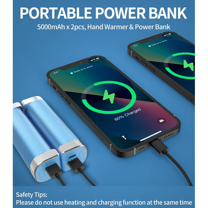 Електричні грілки для рук 5000mAh (2 шт.) - багаторазові, для дітей та дорослих, для активного відпочинку, зимовий подарунок, блакитні