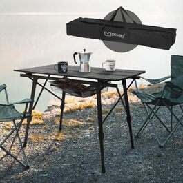 Кемпінговий стіл ML-Design складний чорний, 90x51,5 см, алюмінієвий розкладний стіл регулюється по висоті 46-66,5 см, вантажопідйомність 30 кг, рулонна стільниця, розкладний стіл, розкладний стіл, садовий стіл, балконний стіл, дорожній стіл