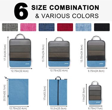 Набір компресійних органайзерів для одягу в подорожі (6 шт), стискаючі пакувальні куби для валізи та рюкзака, синій колір