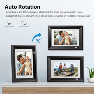 Цифровий фоторамка Kodak 10.1 дюйма з IPS-екраном, відтворення фото/музики/відео, календар, будильник, підтримка USB/SD, автоматичне обертання, з пультом керування, чорний