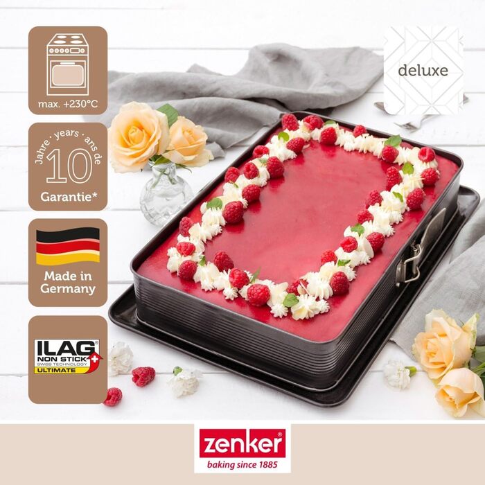 Форма для випічки Zenker прямокутна з кришкою DELUXE, коробка для транспортування тортів з емальованим дном, дека для випічки з кришкою (Чорний/Прозорий/Червоний), 1 шт.