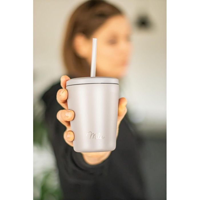 Термокружка Milu 400 мл, не протікає, з нержавіючої сталі, з трубочкою, ізольована, зберігає тепло 10 годин / холод 20 годин, без BPA (Taupe Grau)