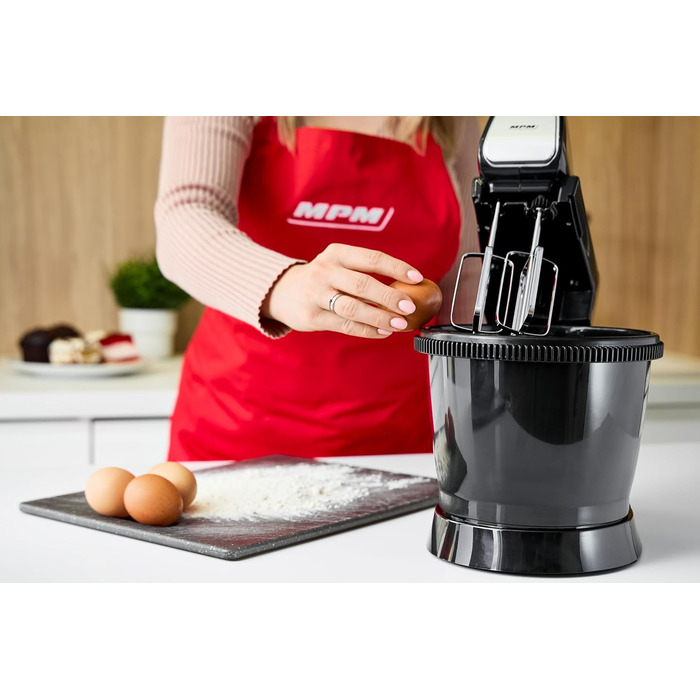 Кухонний комбайн MPM MMR-16Z з обертовою чашею 3,4 л, BPA free, 5 швидкостей + Turbo, міцні гачки та шнек з нержавіючої сталі, білий, 750W.