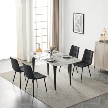 Елегантні стільці для їдальні EUGAD, комплект з 6 шт., для кухні, вітальні, чорного кольору. М'яке сидіння з оксамитовим покриттям, міцні металеві ніжки, вантажопідйомність 150 кг.