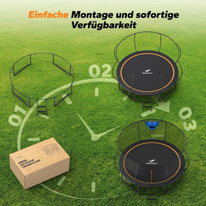 Батут садовий MERACH з захисною сіткою та кільцем для баскетболу 305/366/427/488 см, до 150 кг