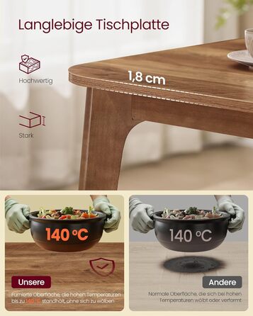 Стол розкладний VASAGLE для їдальні, кухні, офісу, 120 кг, горіховий колір, KDT090K01