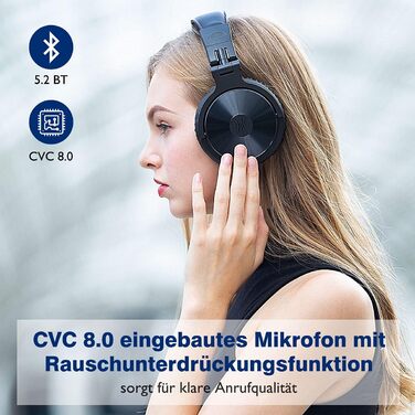 Накладні навушники OneOdio Bluetooth, 110 годин, HiFi, мікрофон, складні, 50 мм динамік, чорний