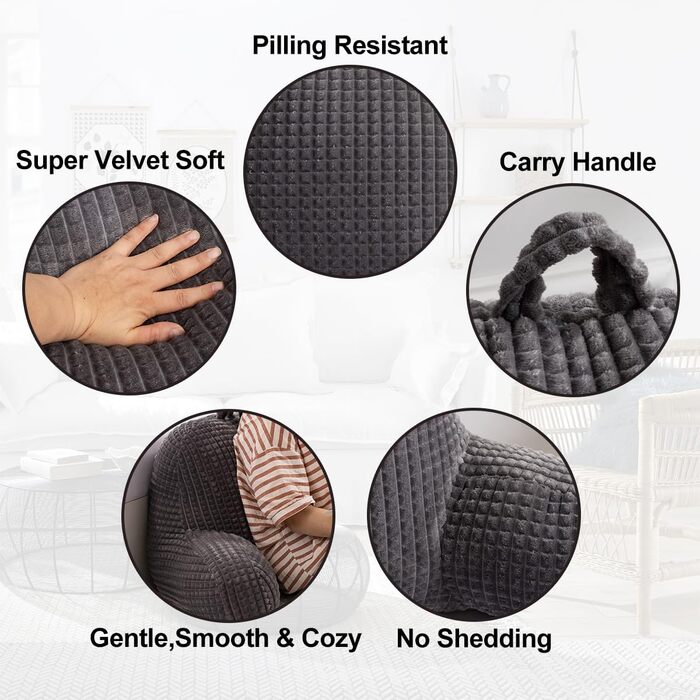 Крісло-мішок для читання Holawakaka для дорослих з підлокітниками та спинкою, велике сіре, для відпочинку та роботи за ноутбуком