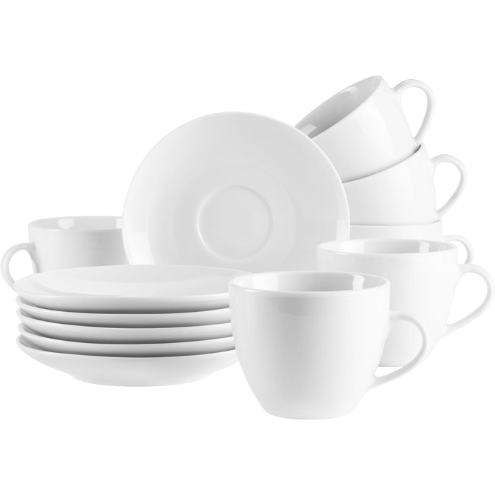 Набір кавових чашок MÄSER Barca на 6 осіб, біле порцелянове кавове сервіз, елегантний дизайн