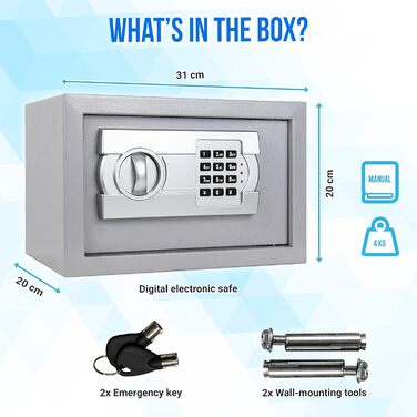 Сейф Silvergear® з кодовим замком: міні-сейф, сталевий сейф, настінний/підлоговий сейф, 31x20x20 см
