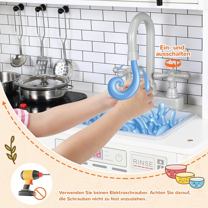 Дерев'яна дитяча кухня MAMIZO з підсвіткою та звуком, 82x80x25 см. Комплект іграшок для дітей від 3 років, біла