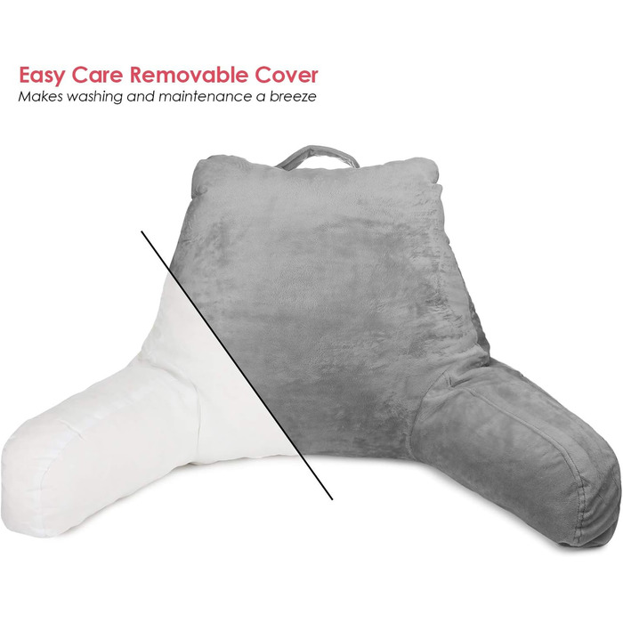 Подушка для читання Clara Clark з підлокітниками для дітей та дорослих – преміум подушка з піною з пам'яті для перегляду телевізора та сидіння в ліжку – сіра, середнього розміру