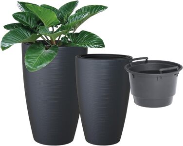 Горщик для квітів MELTOM Blumenkübel, XXL-58см, антрацит, знімний вкладиш, горизонтальні смуги