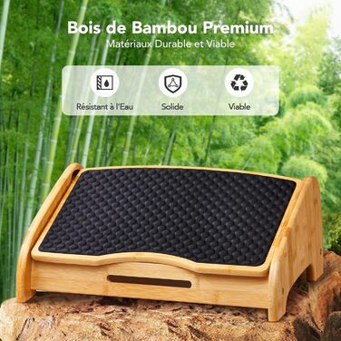 Підставка для ніг під стіл HUANUO бамбукова, ергономічна, 4 положення висоти та кута, масажна поверхня, протиковзна, для дому та офісу