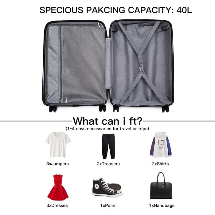 Чохол-валіза KONO 76 см, чорний, XL: валіза на 4 колесах з TSA замком, 100 л