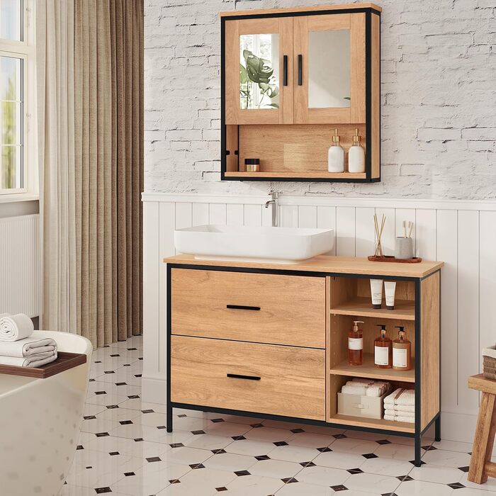 Підставка під раковину EUGAD з 2 висувними ящиками та 3 відкритими полицями, 90x60x30 см