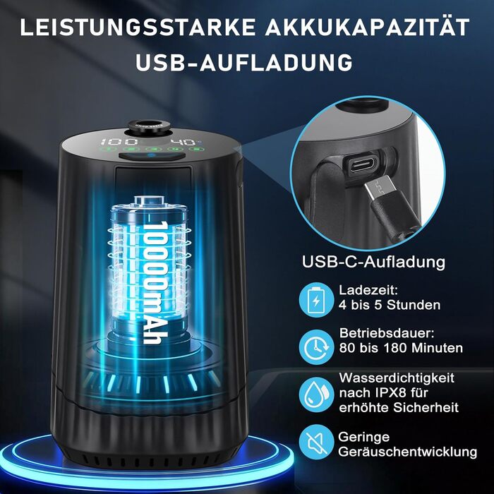 Набір для душу в кемпінг з насосом, портативний, акумулятор 10000mAh, цифровий дисплей, душ, шланг, для відпочинку, подорожей, миття тварин, автомийки, чорний