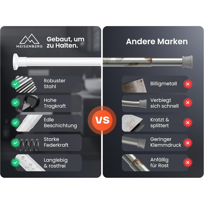 Телескопічна штанга для кріплення 260-310 см, Ø 25 мм, багатофункціональна штанга без свердління - для штор, душових завіс, ванної кімнати та балкону (90-160 см, біла)