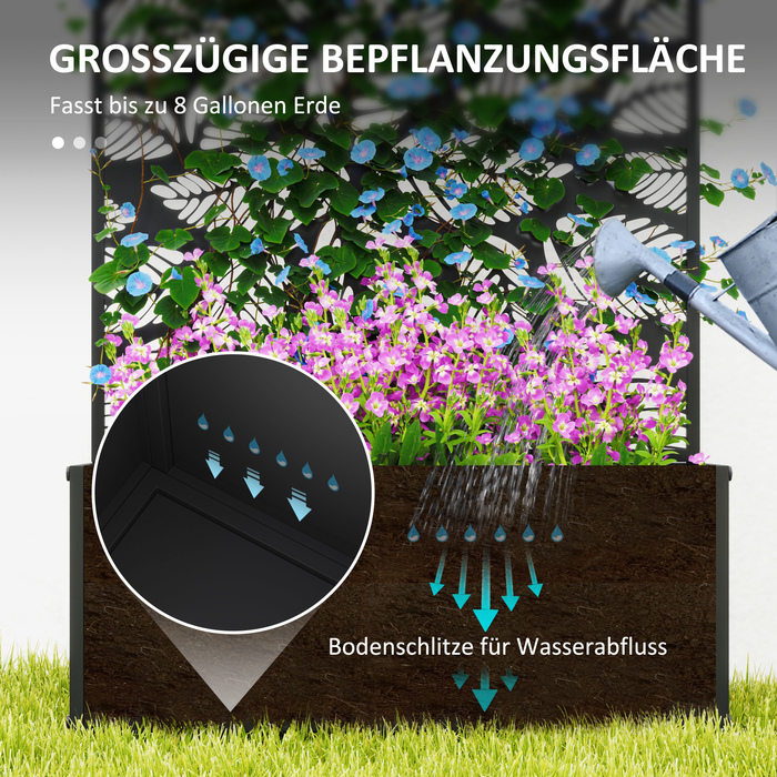 Підвищене грядка з захисним екраном, шпалерною решіткою, метал, чорний