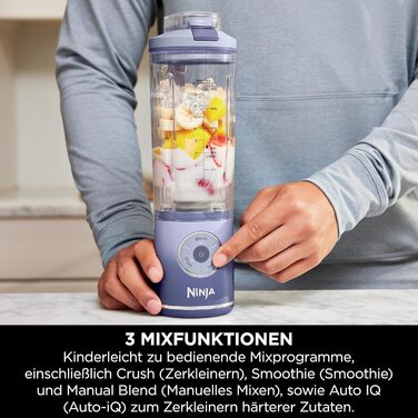 Портативний блендер Ninja Blast Max: 2 x 570 мл, акумуляторний, з чашею та кришкою, 3 функції, для смузі та протеїнових коктейлів, фіолетовий/сріблястий, BC251EULS