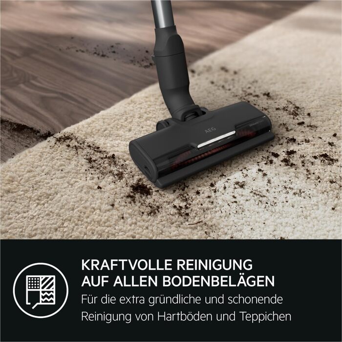 Акумуляторний пилосос AEG Serie 7000 Granitgrau: потужний, легкий (2,2 кг), ергономічний, з 70% перероблених матеріалів, до 50 хв роботи, 120 м², 2в1, 5-рівнева фільтрація, для всіх типів підлоги, автоматичний, сірий, AP71UB14AM