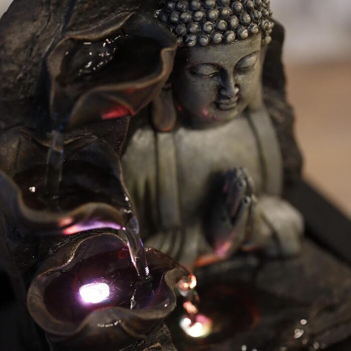Джерело Zen'Light Zimmerbrunnen з Буддою та LED-підсвіткою - Сучасна декор для медитації та релаксації, Фен-Шуй, 26 см, горіх