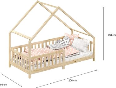 Ліжко для дому IDIMEX CORA з масиву сосни, ліжко Монтессорі 90 х 200 см, дитяче ліжечко із захистом від падіння та дахом (натуральне)