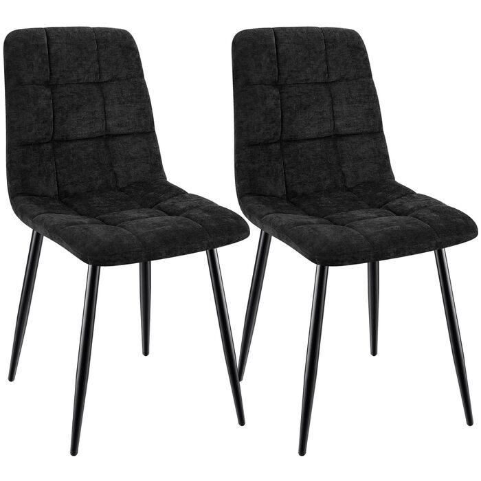 Набір обідніх стільців для кухні, вітальні та спальні, з м'яким сидінням з льону та металевими ніжками, колір хакі (2 шт., чорний квадрат)