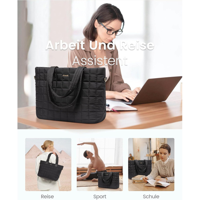 Сумка для ноутбука LOVEVOOK 15.6 дюймів для жінок: робоча, шкільна, для офісу, чорна