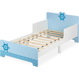 Дитяче ліжко Relaxdays із захистом від падіння, HWD 60x77x143 см, рейковий каркас, дитяче ліжко з морським мотивом, МДФ, синій/білий