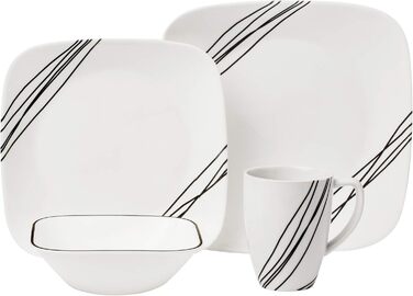 Набір посуду Corelle Simple Sketch, скло Vitrelle, 16 предметів, ударостійкий і ударостійкий, чорний