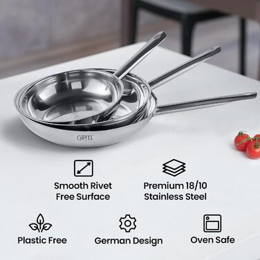 Набір сковорідок GIPFEL INTERNATIONAL з нержавіючої сталі, 3 шт. (20.3 см, 25.4 см, 30.5 см) - для індукційних та газових плит