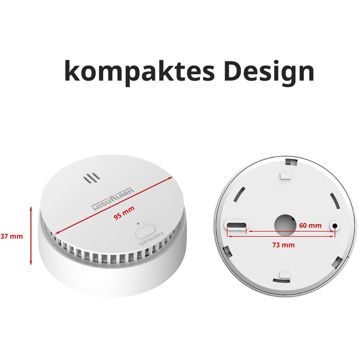 Датчик диму Rauchmelder з магнітним кріпленням, 10 років роботи від батареї, тиха/тестова кнопка, сертифікований TÜV EN 14604 (5 шт.) (1 шт.)
