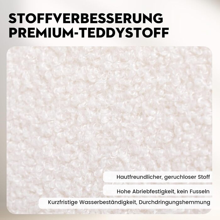 Диван-ліжко LUCKRACER 3-місний з функцією сну, обтягнутий штучним оксамитом (Teddy Velvet), білий. Ідеальний для вітальні та квартири.