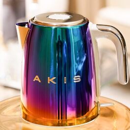 Чайник з нержавіючої сталі AKIS La Fte Design 1,7 л, 2400 Вт, електричний чайник з фільтром від накипу (райдужний)