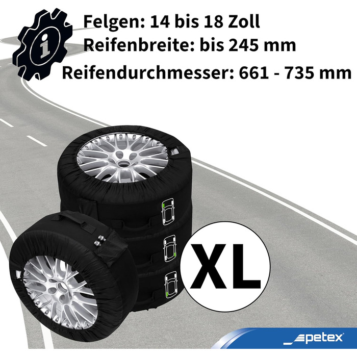 Набір сумок для рейок PETEX Premium чорного кольору, різні розміри (L, XL)