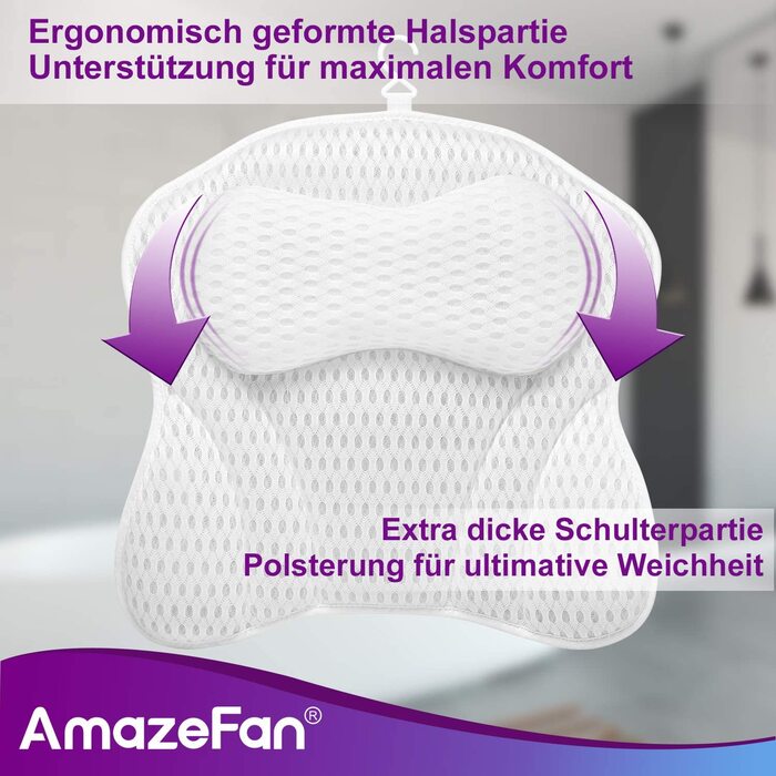 Подушка для ванни AmazeFan, розкішна подушка для ванни і спа з технологією повітряної сітки 4D і 7 присосками, що підтримує функцію голови, спини, плечей, шиї. Підходить для ванн і домашнього спа-салону (AMZ-PILLOW-2022-США-02)
