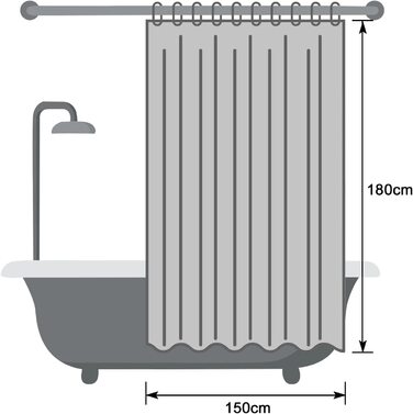 Прозора завіса для душу EurCross 180x200 з 3D-малюнком, водонепроникні штори для ванної кімнати з 3 сильнішими магнітами внизу, Eva Пластикова завіса для ванної кімнати з 12 гачками (150 х 180 см, геометрична)