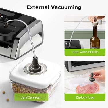 Вакууматор Bonsenkitchen для продуктів, потужний вакуумний пакувальник 15л/хв, з інтегрованим різаком та ручкою-фіксатором, чорний (комплект з 100 пакетами)