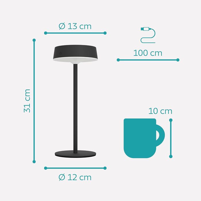 LED сонячна настільна лампа EGLO Simeri для вулиці, бездротова, акумуляторна, сенсорне регулювання яскравості, металева, IP54, білий, тепле/нейтральне/холодне біле світло