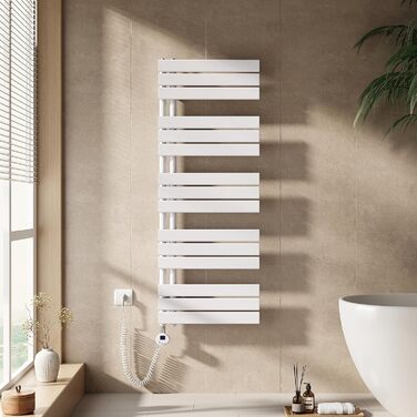 Електричний рушникосушар EMKE з термостатом, 1320x500 мм, білий, 800W