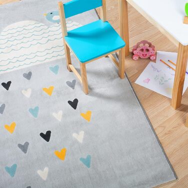 Килимок Domdeco Baby & Children's Rug YLVIE, з коротким ворсом висотою 7,5 мм, з мотивом птаха та хмари, для дитячої/дитячої/ігрової кімнати, виготовлений із синтетичних волокон, 120x170 см (світло-сірий, 120 x 170 см)