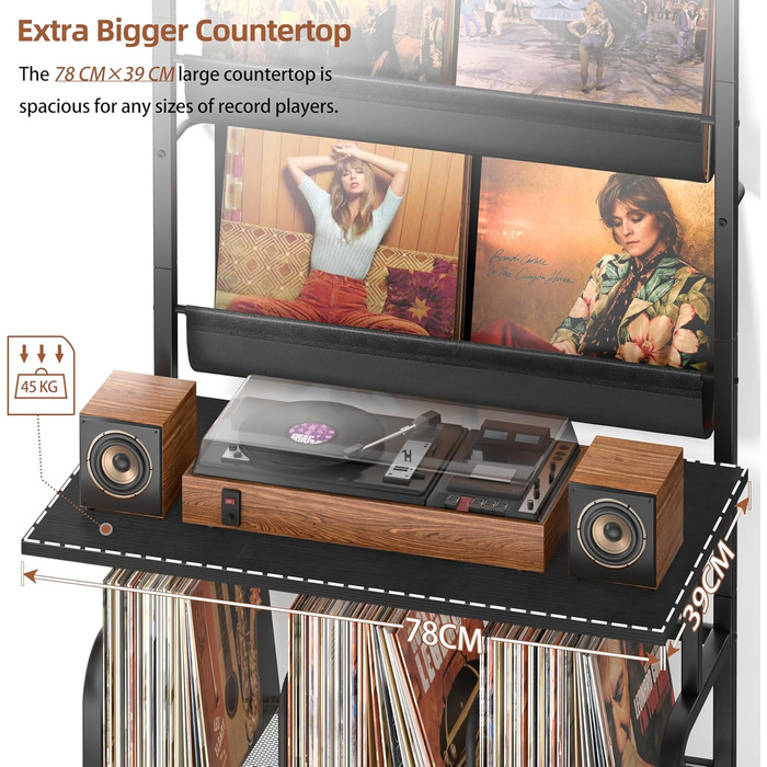 Підставка для програвача та вінілових платівок на 300 альбомів (чорний)