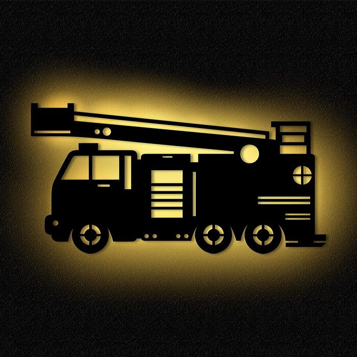 Дитячий настінний світильник - лампа у вигляді пожежної машина I нічник нічник Дитяча кімната діти дівчинки хлопчик I МДФ дерево живлення від батареї