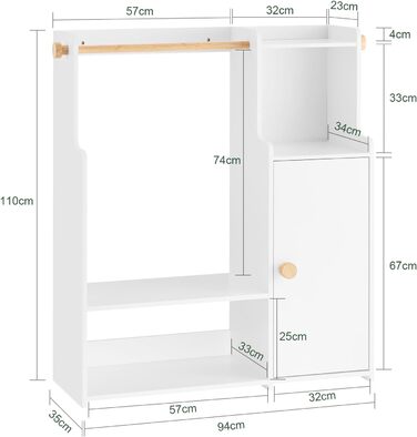 Дитяча шафа SoBuy з 2 гачками, гардероб для дитячої кімнати, білий, 94x110x35 см (KMB110-W)